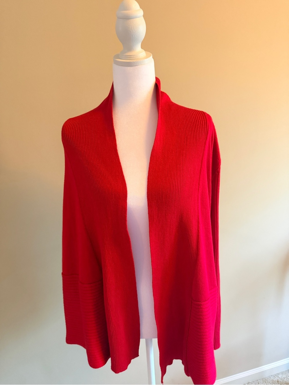 Christopher & Banks Red Open-Front Ribbed Cardigan